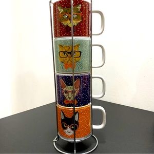 STACKING MUG - 4pc set with stacking rack